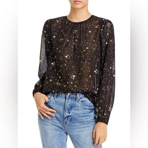 Bloomingdale’s AQUA Star Print Balloon Sleeve Top Size XS